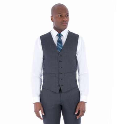 Grey jaspe wool blend 6 button tailored fit suit waistcoat